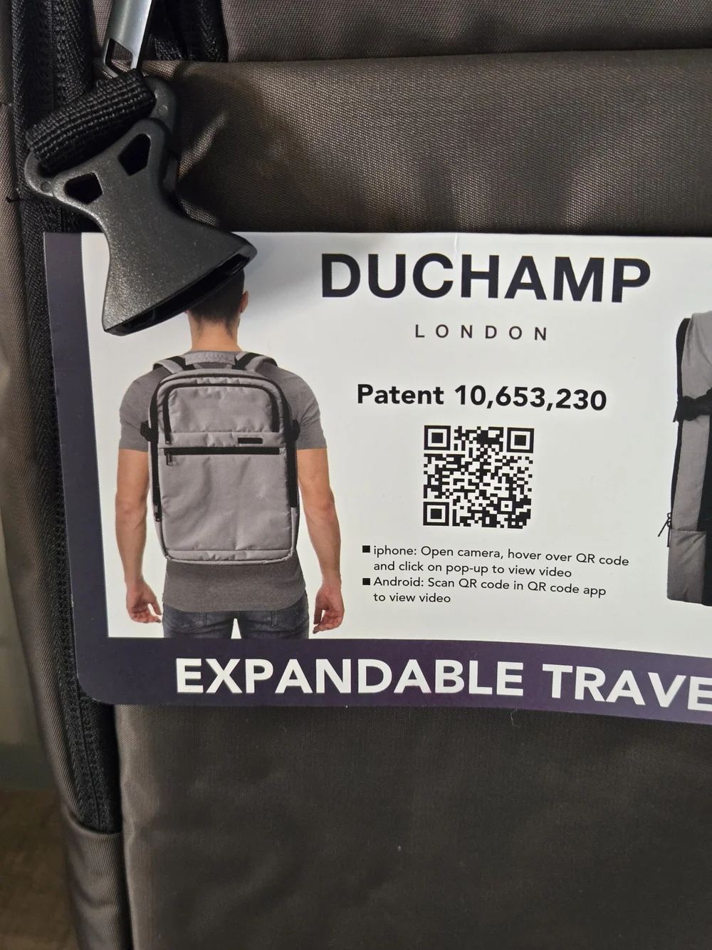 Duchamp Expandable Travel Backpack/ Suitcase with laptop pocket and USB.